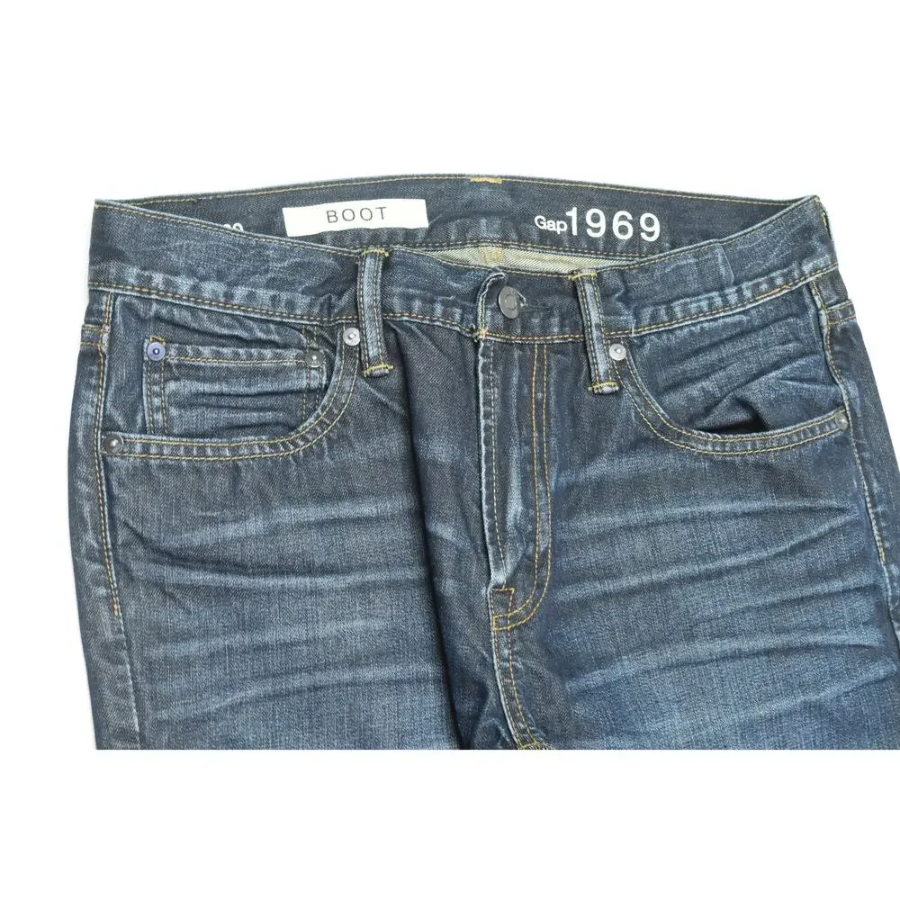 GAP 1969 Boot Cut Jeans Mens 30x30 Blue Dark Wash Relaxed Fit Cotton Denim